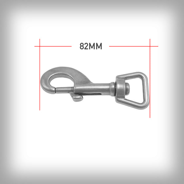 BOLZENKARABINER 82MM- aus Edelstahl mit drehbarem Rundwirbel. Rostfreier Stahl mit ausgezeichneter Korrosionsbeständigkeit. Ideal für Leinen oder andere Befestigungen.